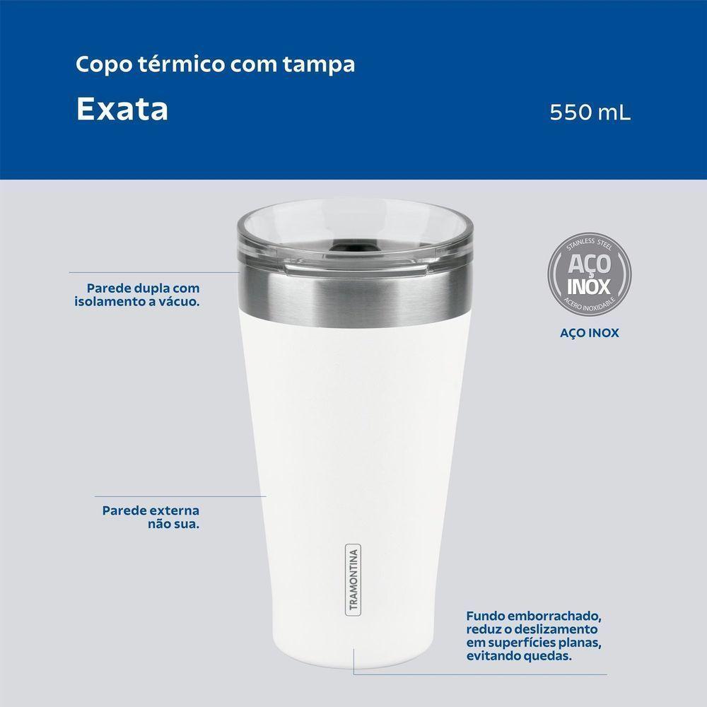 Copo Térmico Tramontina Exata Em Aço Inox Branco Com Tampa 550 Ml Tramontina - 2