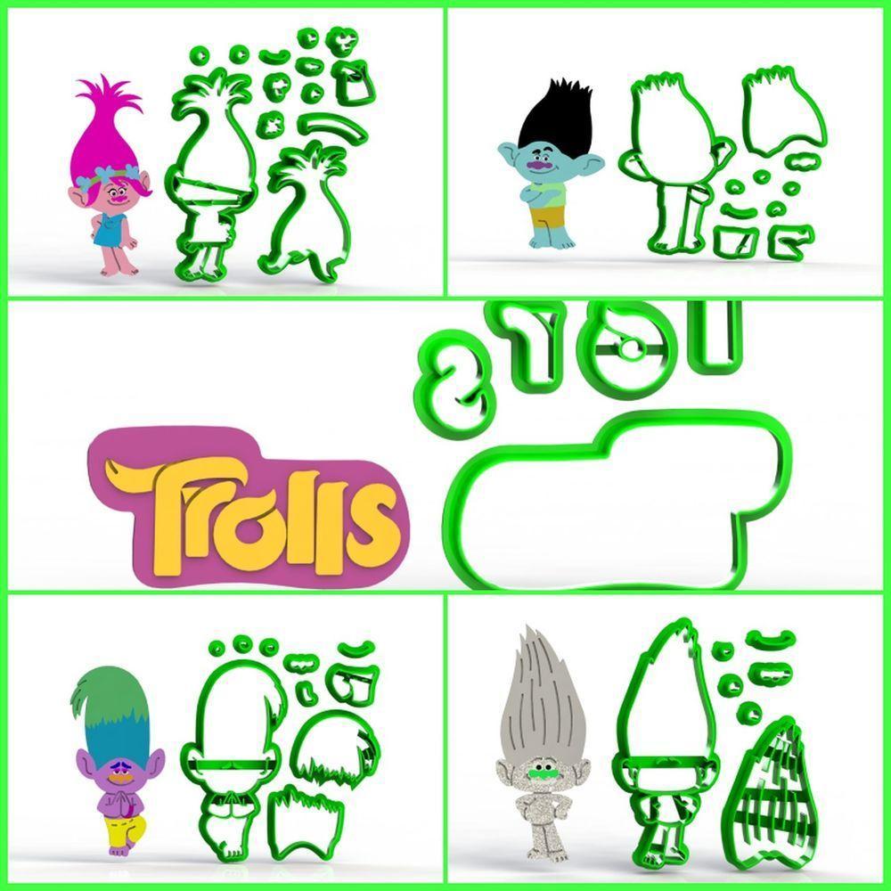 Cortador Kit Trolls - 5 Modelos Modulares Mod 1 Tamanho 8 Cm - 1