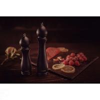 Moedor De Pimenta E Sal Churrasco Black Em Cerâmica Com Recipiente De Madeira 10" - 2