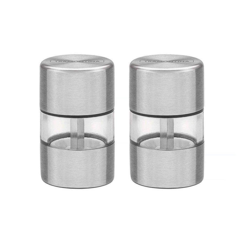 Conjunto De Moedores Para Sal E Pimenta Realce Em Aço Inox E Acrílico Com Moinho Em Cerâm - 1