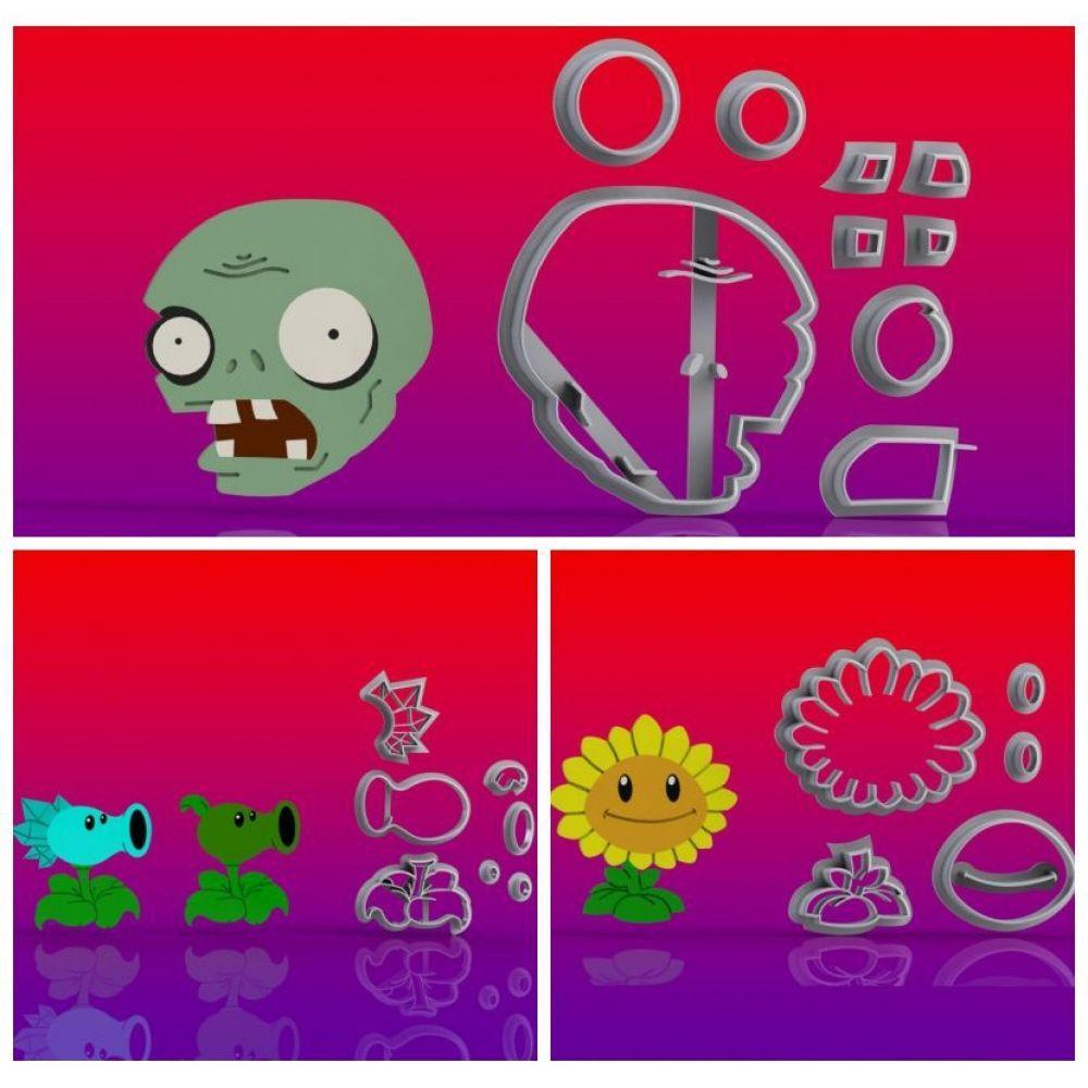 Cortador Kit Plants Vs Zombies 3 Modelos Tamanho 5cm - 1