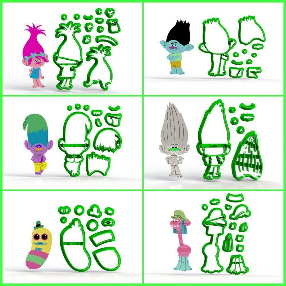 Cortador Kit Trolls - 6 Modelos Modulares Mod 1 Tamanho 8 Cm - 1