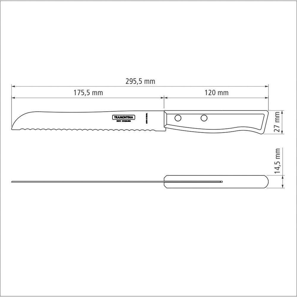 Faca Para Pão Tramontina Tradicional Com Lâmina Em Aço Inox E Cabo Em Madeira Natural 7" Tramontina - 2