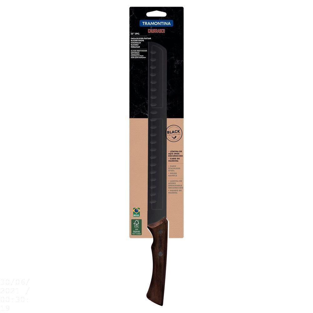 Faca Para Fatiar Churrasco Black Com Lâmina Em Aço Inox Escurecido E Cabo De Madeira 12" - 3