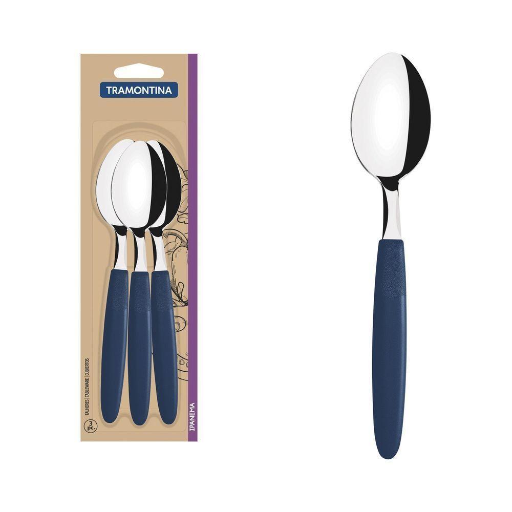 Conjunto De Colheres De Mesa Ipanema Com Lâminas Em Aço Inox E Cabo Azul 3 Peças - 1