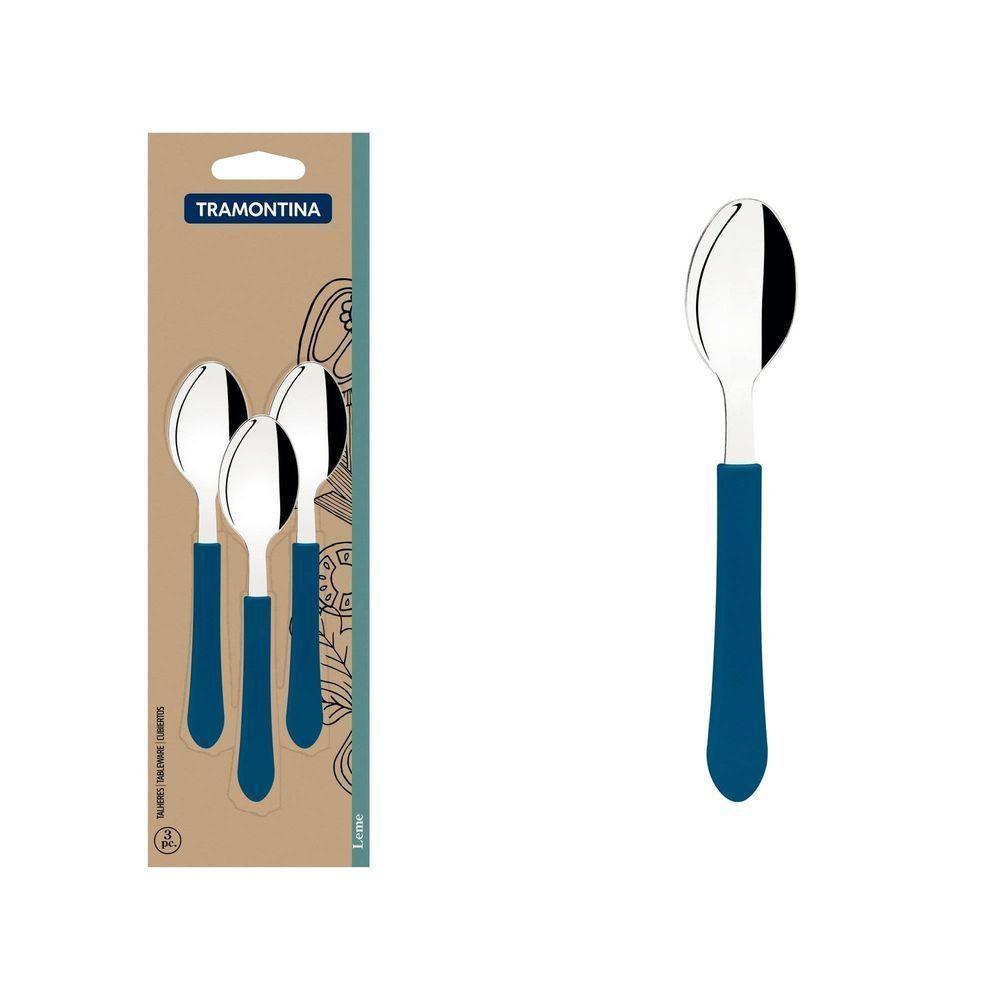 Conjunto De Colheres De Chá Leme Com Lâminas Em Aço Inox E Cabo Azul Oceano 3 Peças - 1