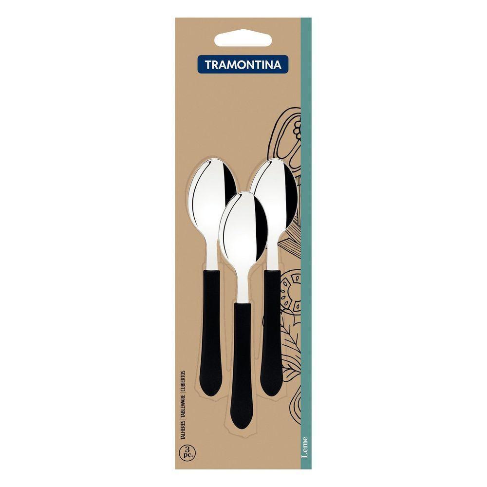 Conjunto De Colheres Para Chá Leme Com Lâminas Em Aço Inox E Cabo Preto 3 Peças - 1
