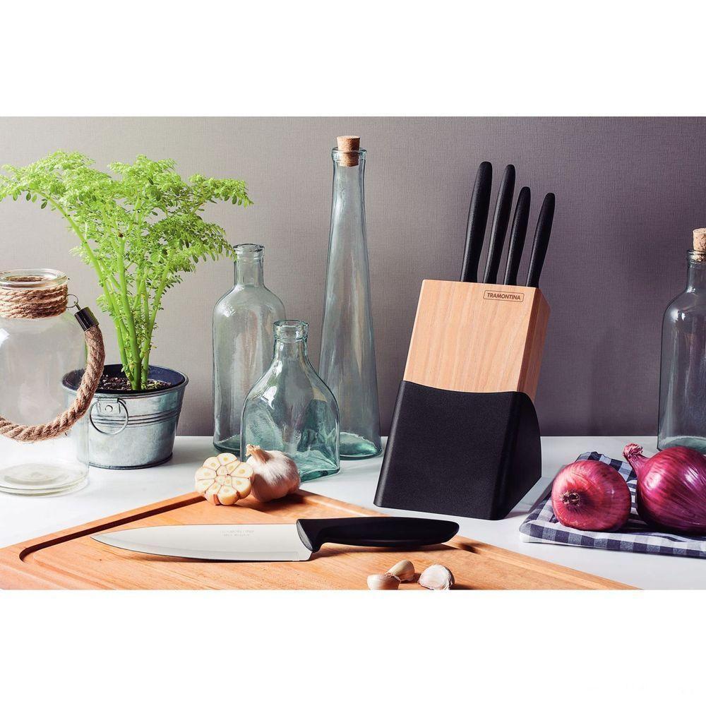 Jogo De Facas Plenus Lâminas Aço Inox Cabos De Polipropileno Suporte De Madeira 6 Peças - 2