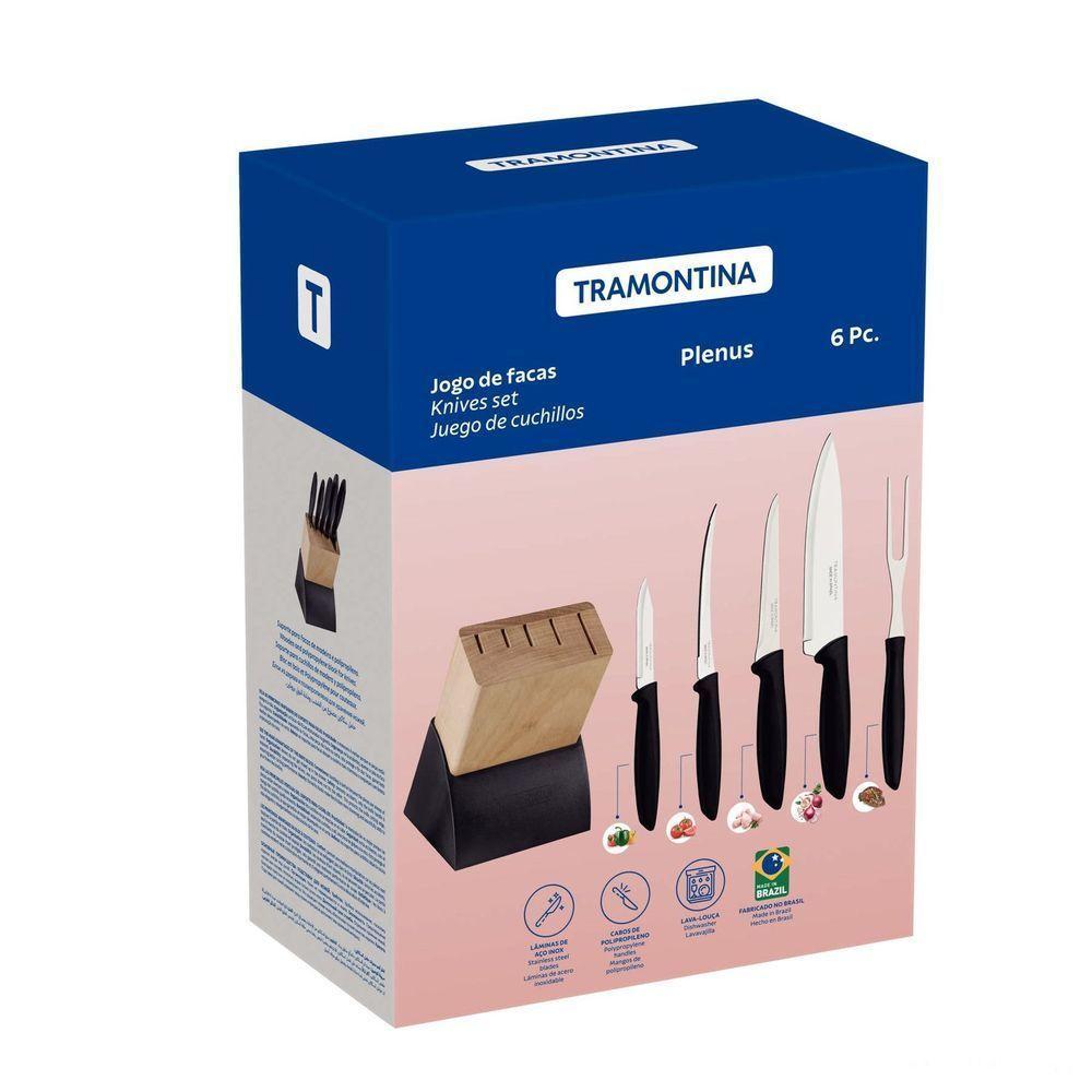 Jogo De Facas Plenus Lâminas Aço Inox Cabos De Polipropileno Suporte De Madeira 6 Peças - 4