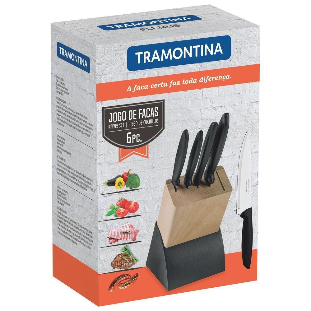 Jogo De Facas Plenus Lâminas Aço Inox Cabos De Polipropileno Suporte De Madeira 6 Peças - 8