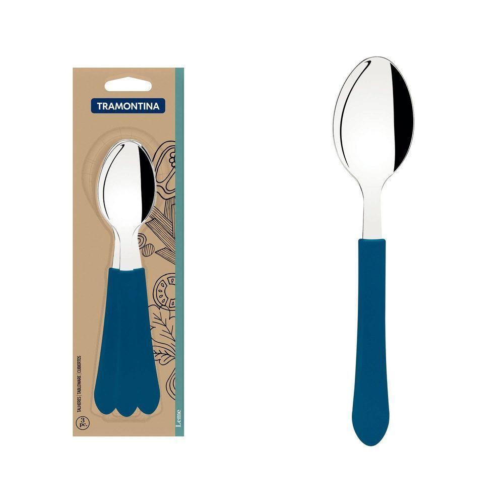 Conjunto De Colheres De Mesa Leme Com Lâminas Em Aço Inox E Cabo Azul Oceano 3 Peças - 1