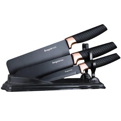 Kit Com 03 Facas Folheada Preto Fosco + Cabo De Borracha