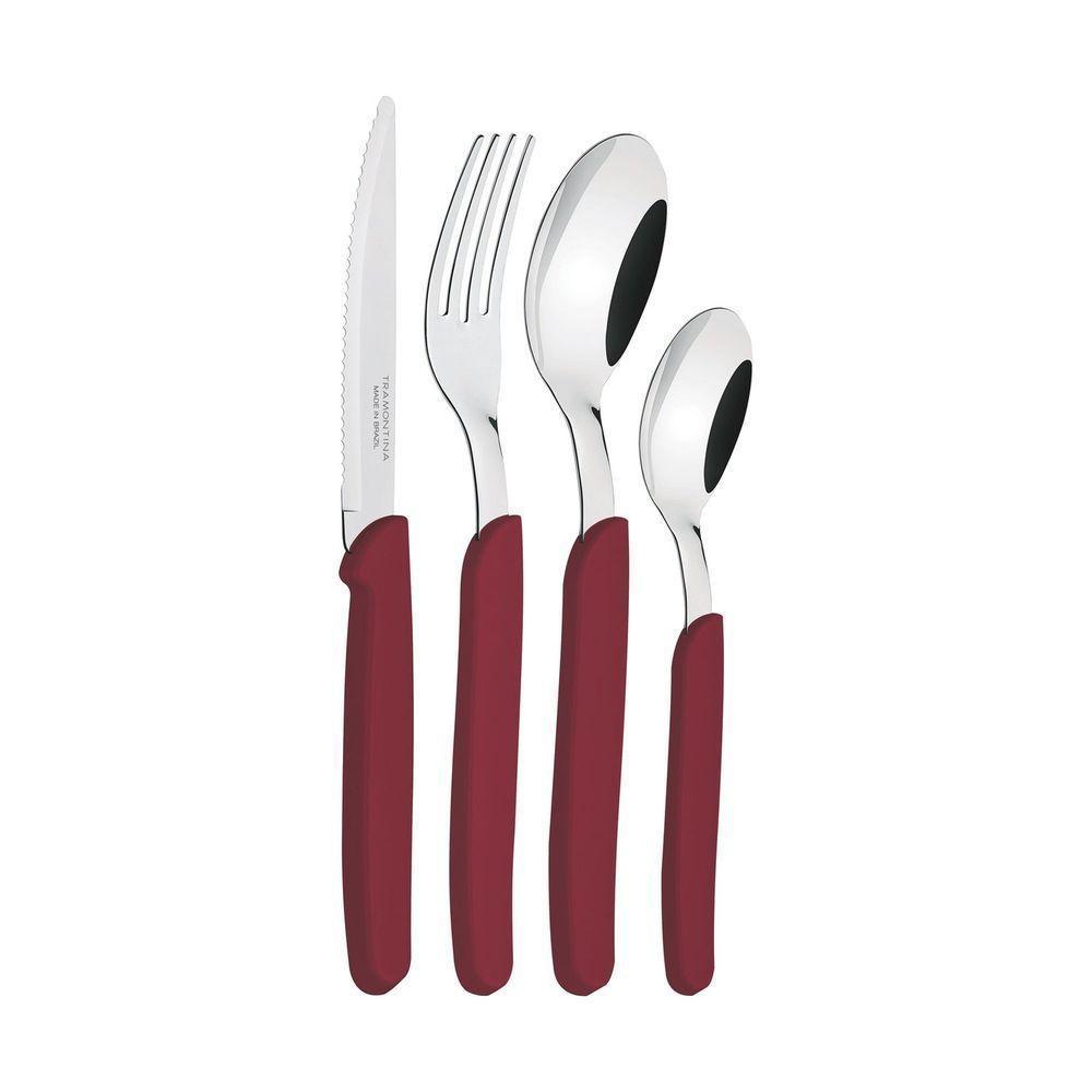 Faqueiro Carmel Com Lâminas Em Aço Inox E Cabos De Polipropileno Carmín Escuro 24 Peças - 3