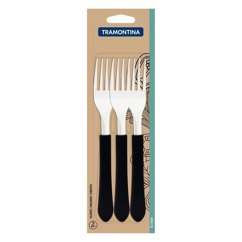 Conjunto De Garfos De Mesa Tramontina Leme Com Lâminas Em Aço Inox E Cabo Preto 3 Peças Tramontina - 2