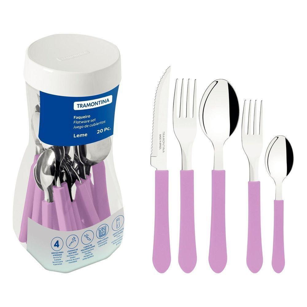 Faqueiro Leme Com Lâminas Em Aço Inox E Cabos De Polipropileno Lavanda 20 Peças - 1