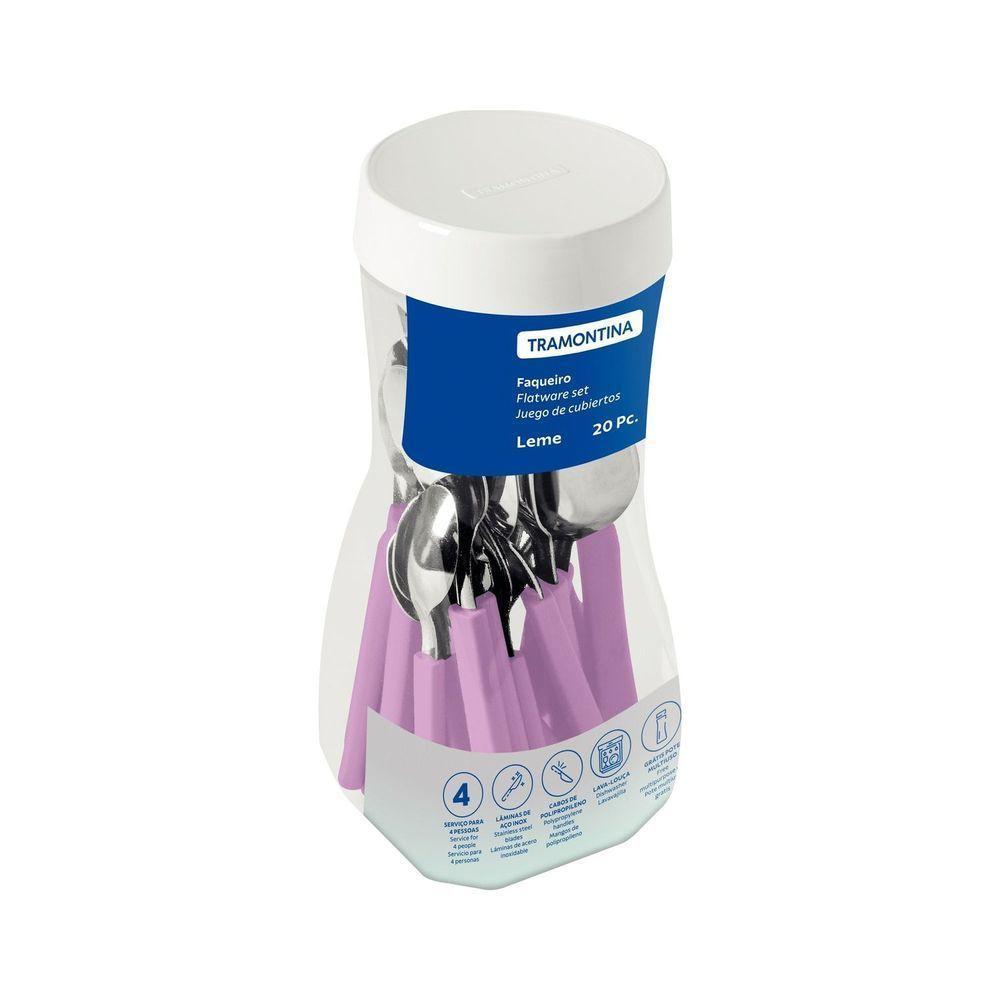 Faqueiro Leme Com Lâminas Em Aço Inox E Cabos De Polipropileno Lavanda 20 Peças - 2