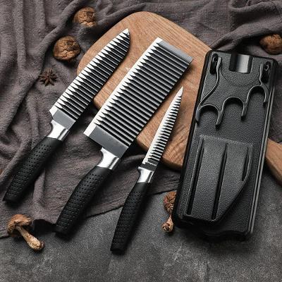 Kit Com 03 Facas Corrugadas Folheada Preto Fosco