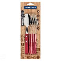 Conjunto De Colheres De Mesa Com Lâminas Em Aço Inox E Cabos Em Madeira Polywood Vermelho - 2