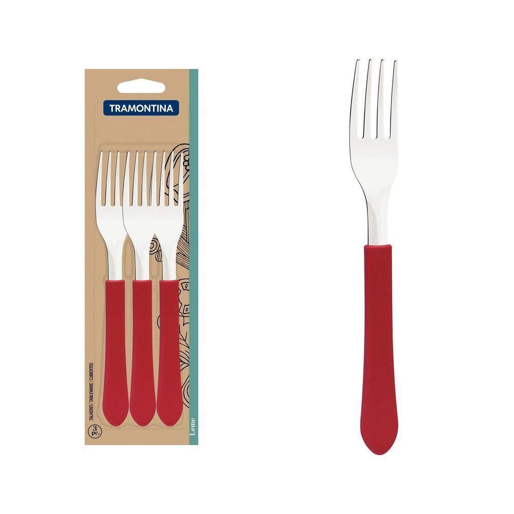 Conjunto De Garfos De Mesa Leme Com Lâminas Em Aço Inox E Cabo Vermelho 3 Peças - 1