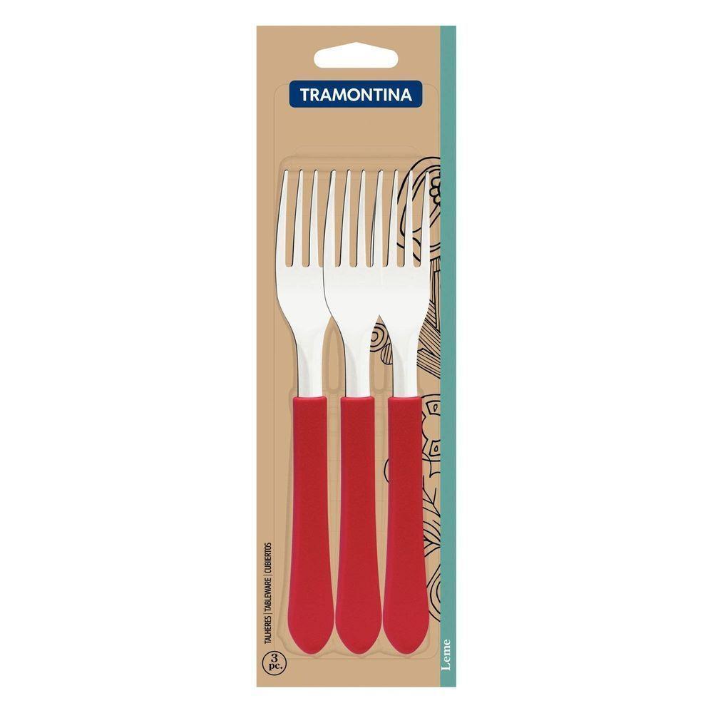 Conjunto De Garfos De Mesa Leme Com Lâminas Em Aço Inox E Cabo Vermelho 3 Peças - 2