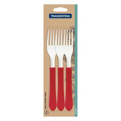 Conjunto De Garfos De Mesa Leme Com Lâminas Em Aço Inox E Cabo Vermelho 3 Peças
