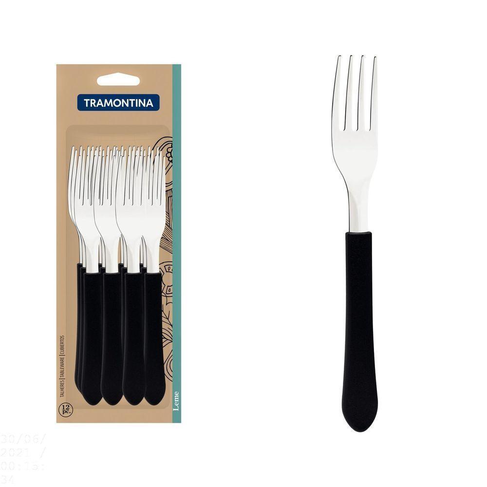 Conjunto De Garfos De Mesa Tramontina Leme Com Lâminas Em Aço Inox E Cabo Preto 12 Peças Tramontina - 1