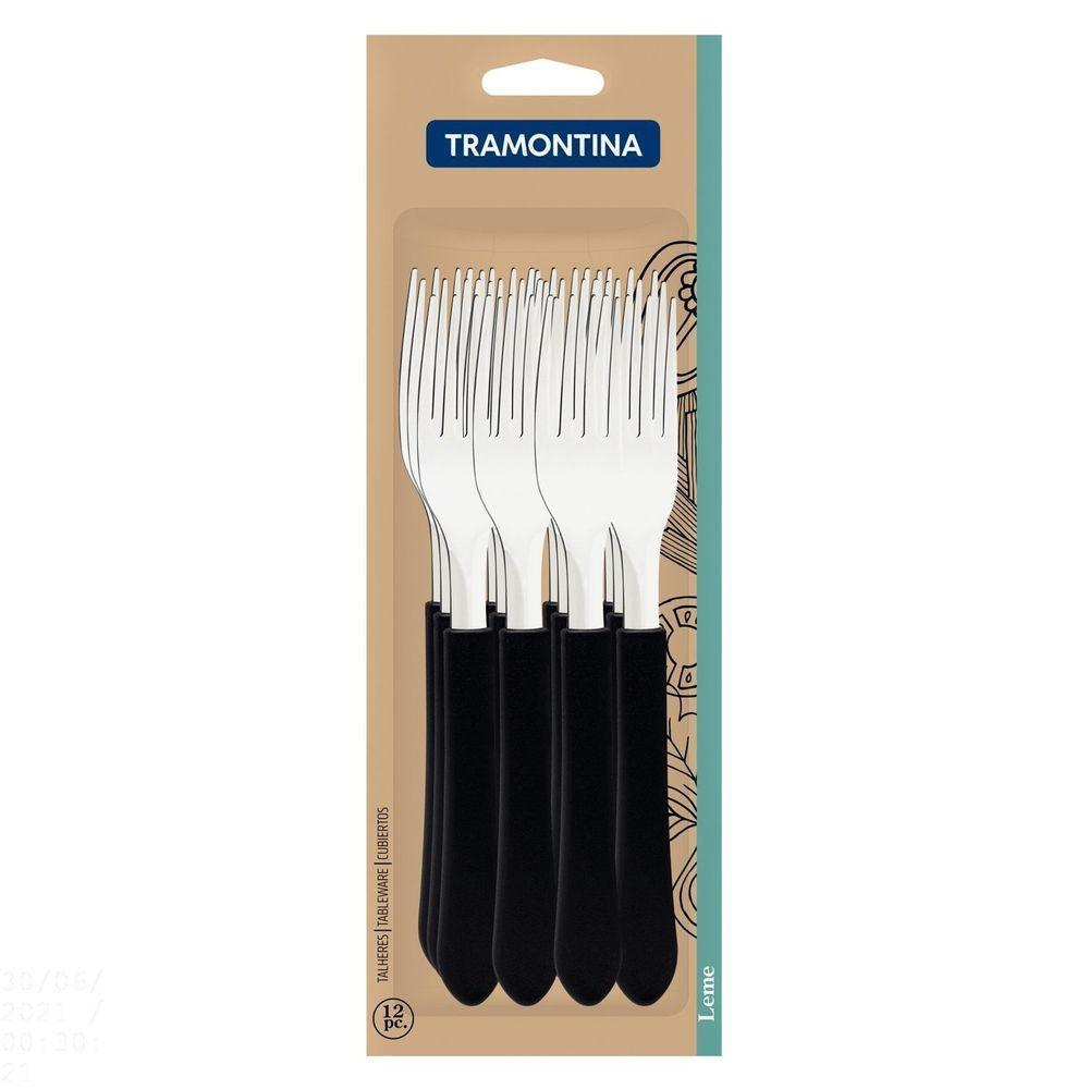 Conjunto De Garfos De Mesa Tramontina Leme Com Lâminas Em Aço Inox E Cabo Preto 12 Peças Tramontina - 2