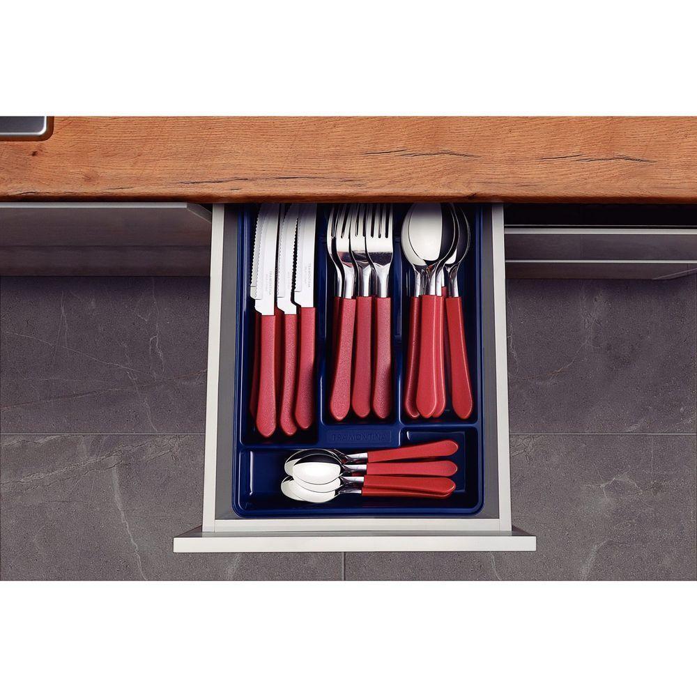 Faqueiro Leme Com Lâminas Em Aço Inox E Cabos De Polipropileno Vermelho Com Gaveteiro 25 - 3