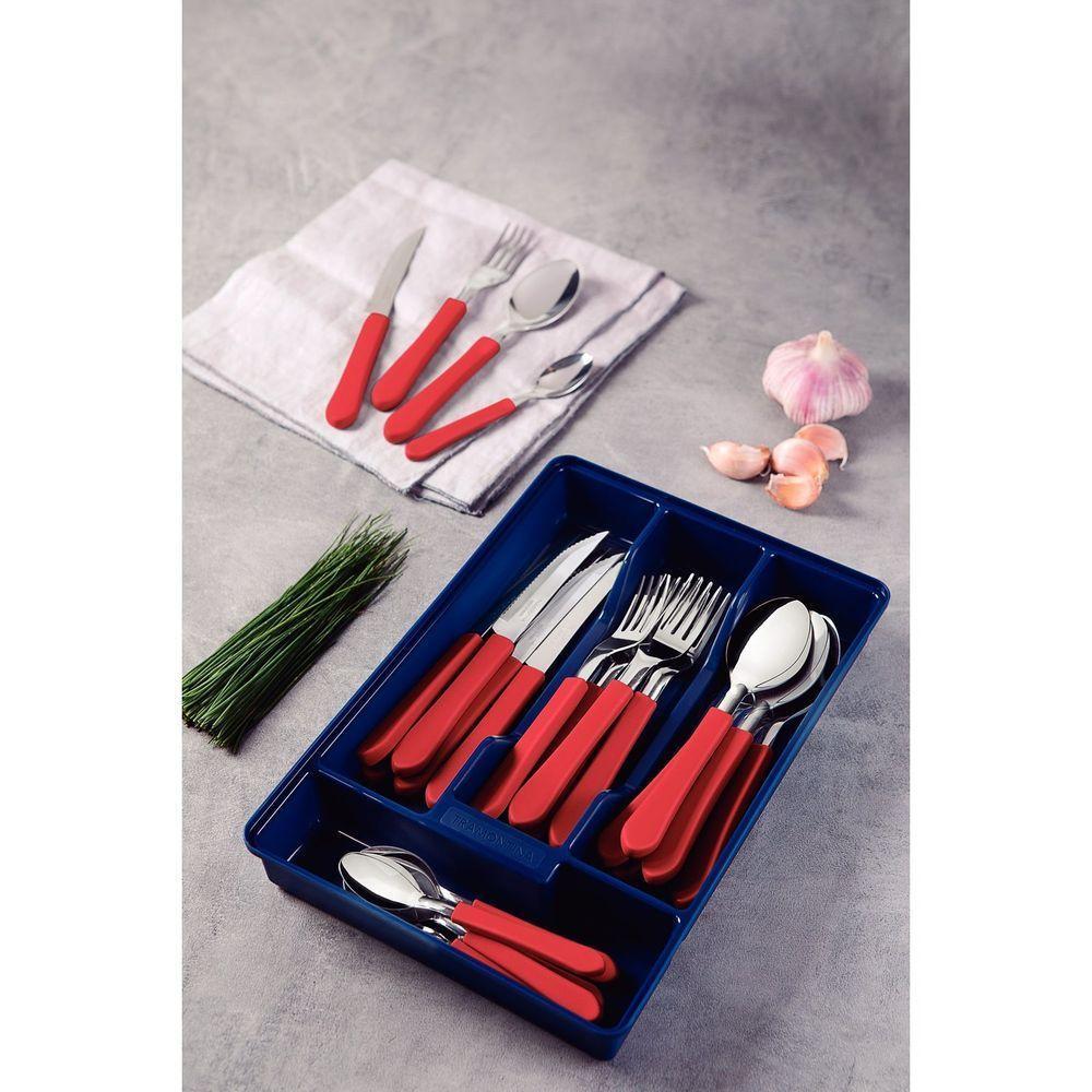 Faqueiro Leme Com Lâminas Em Aço Inox E Cabos De Polipropileno Vermelho Com Gaveteiro 25 - 5