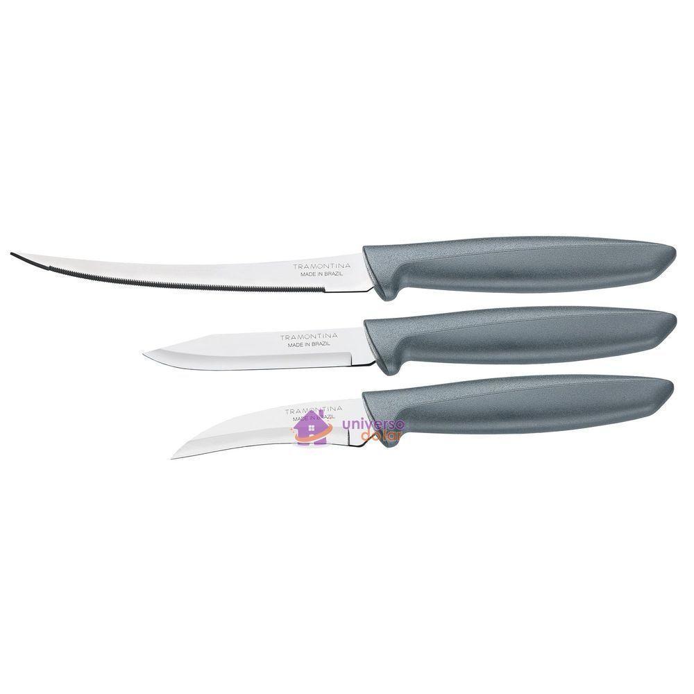 Jogo De Facas Plenus Com Lâminas Em Aço Inox E Cabos De Polipropileno Cinza 3 Peças - 2