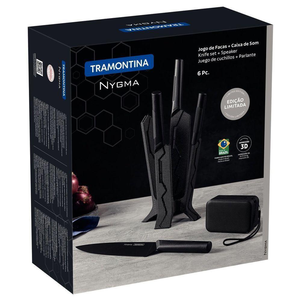 Jogo De Facas Nygma Com Lâmina Em Aço Inox E Cabos De Polipropileno Preto Com Suporte E C - 2