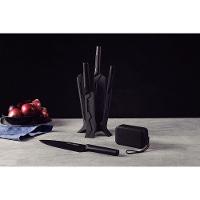 Jogo De Facas Nygma Com Lâmina Em Aço Inox E Cabos De Polipropileno Preto Com Suporte E C