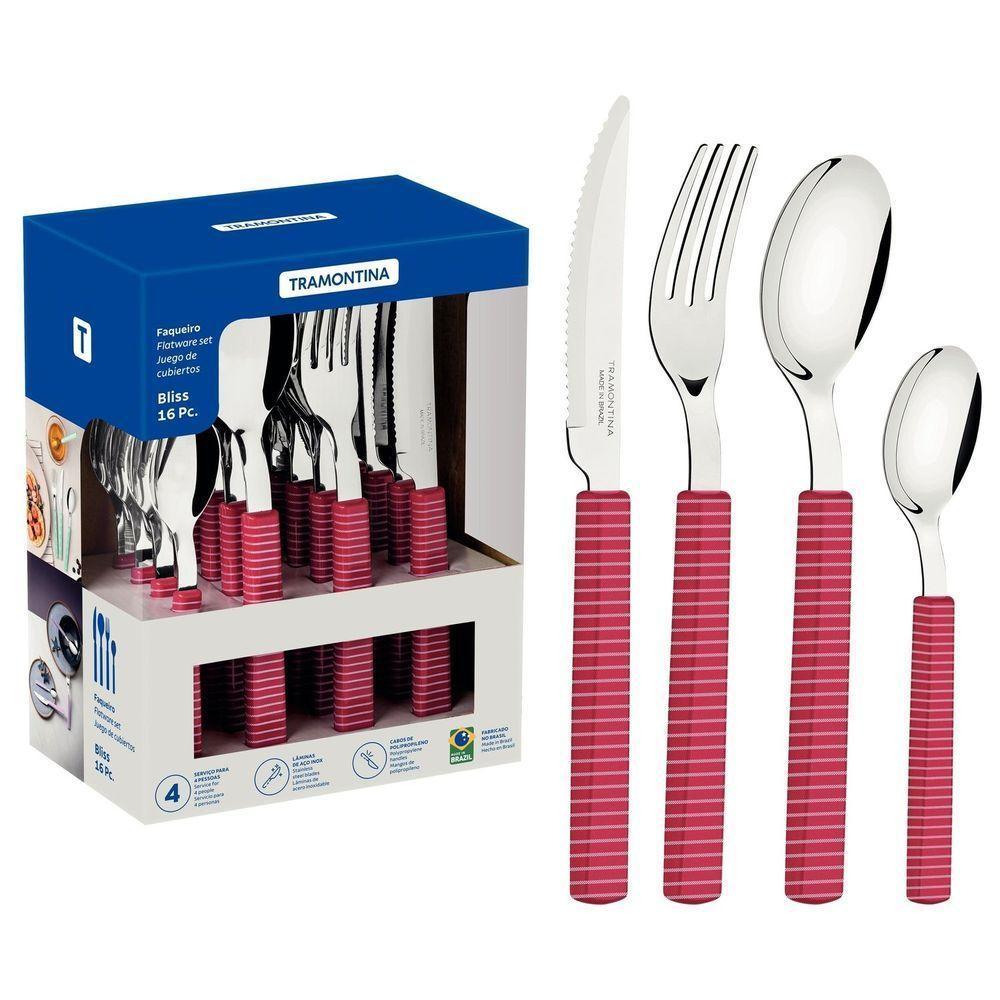 Faqueiro Bliss Com Lâminas Em Aço Inox E Cabos De Polipropileno Viva Magenta 16 Peças - 1