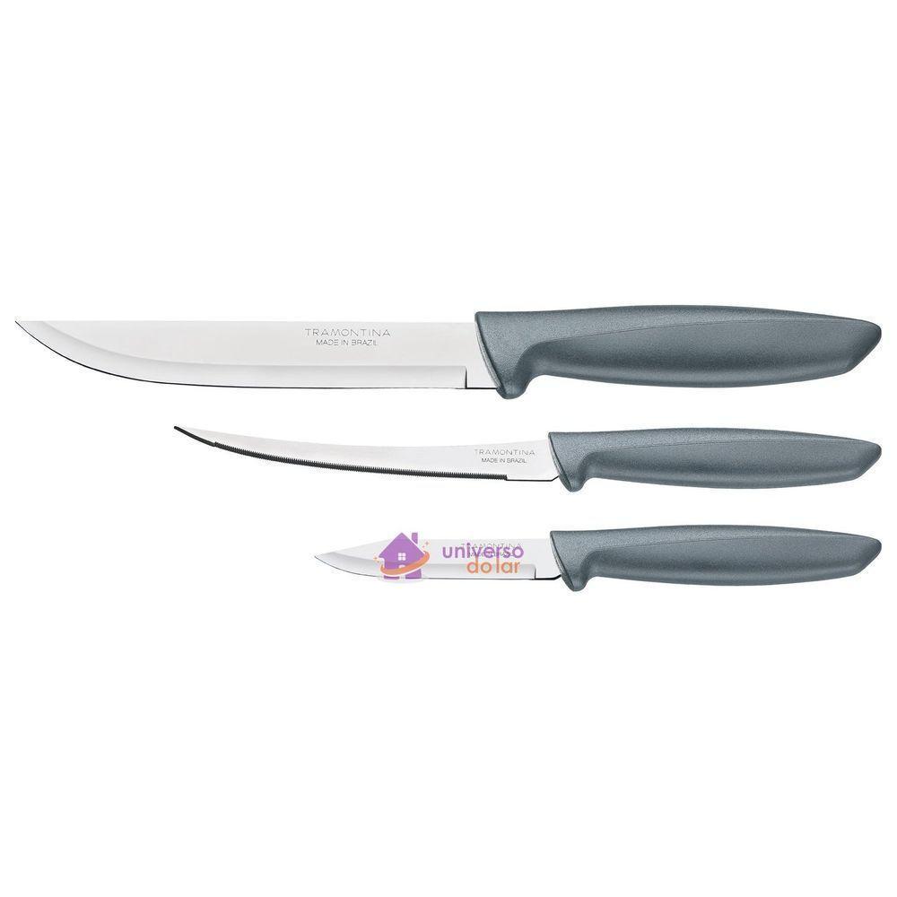 Jogo De Facas Plenus Com Lâminas Em Aço Inox E Cabos De Polipropileno Cinza 3 Peças - 2