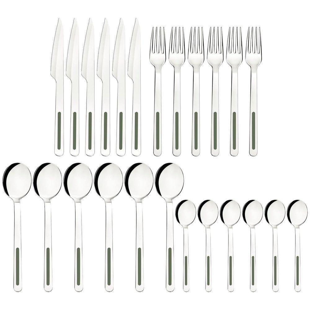 Faqueiro Tramontina Vik Em Aço Inox Com Detalhes Em Polipropileno Oliva 24 Peças Tramontina - 5