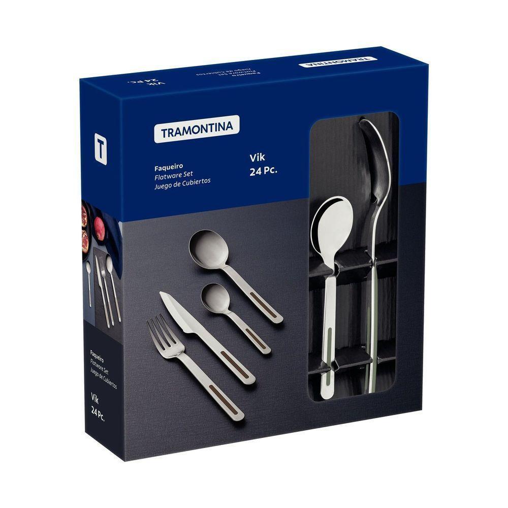 Faqueiro Tramontina Vik Em Aço Inox Com Detalhes Em Polipropileno Oliva 24 Peças Tramontina - 6