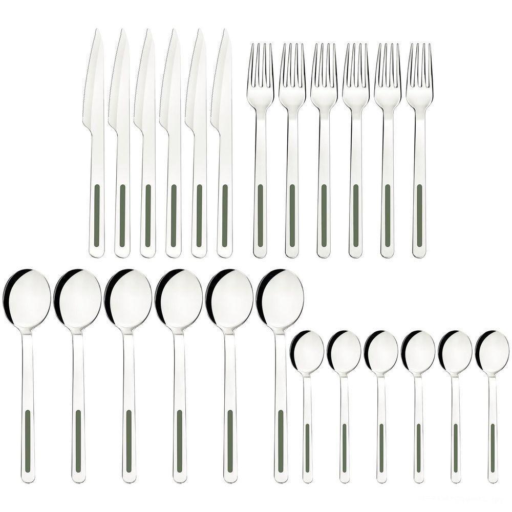 Faqueiro Tramontina Vik Em Aço Inox Com Detalhes Em Polipropileno Oliva 24 Peças Tramontina - 9