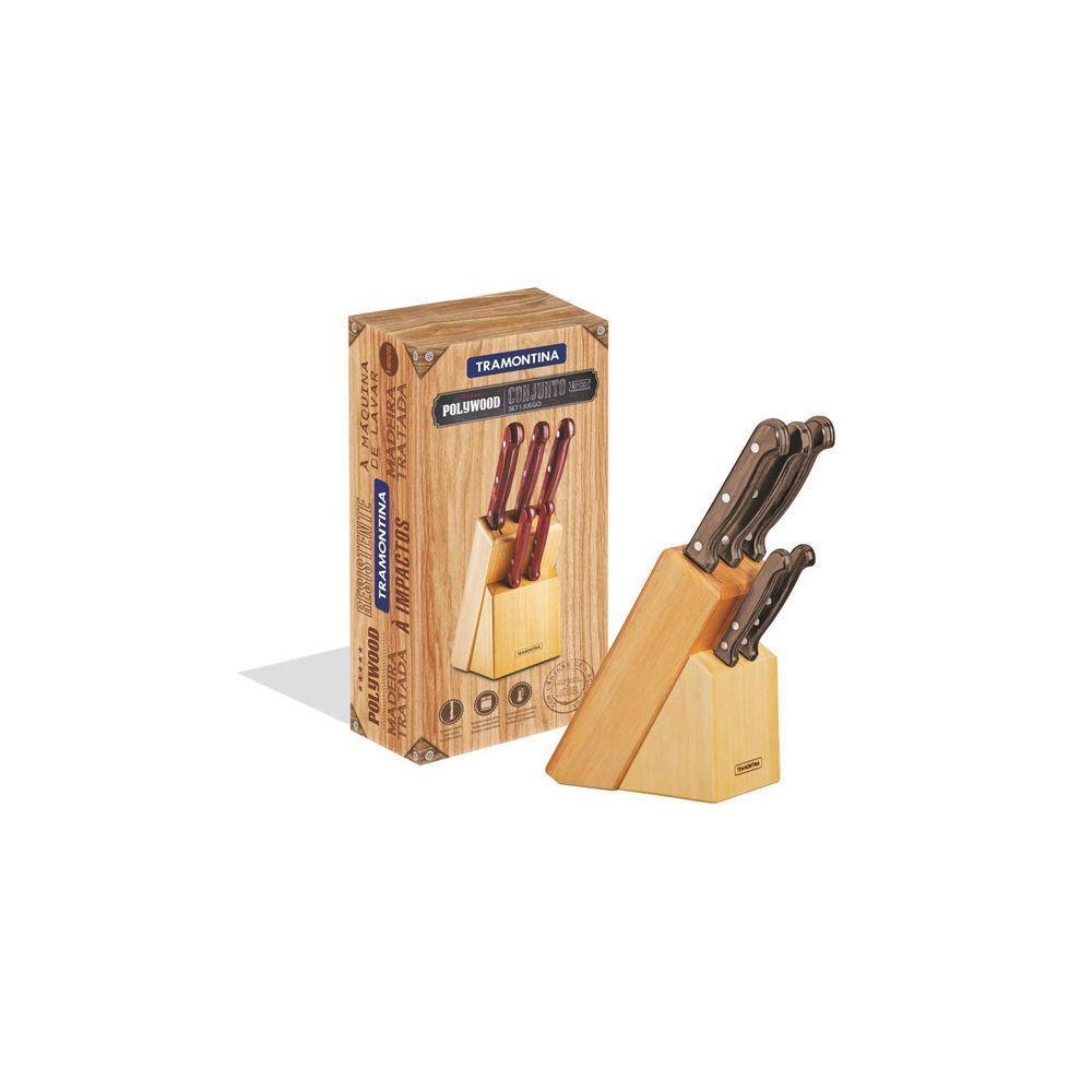 Jogo De Facas Tramontina Polywood Lâminas Aço Inox Cabos De Madeira Castanho 6 Peças Tramontina - 1