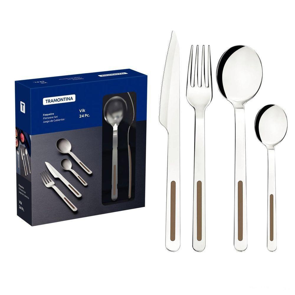 Faqueiro Tramontina Vik Em Aço Inox Com Detalhes Em Polipropileno ágata 24 Peças Tramontina - 1