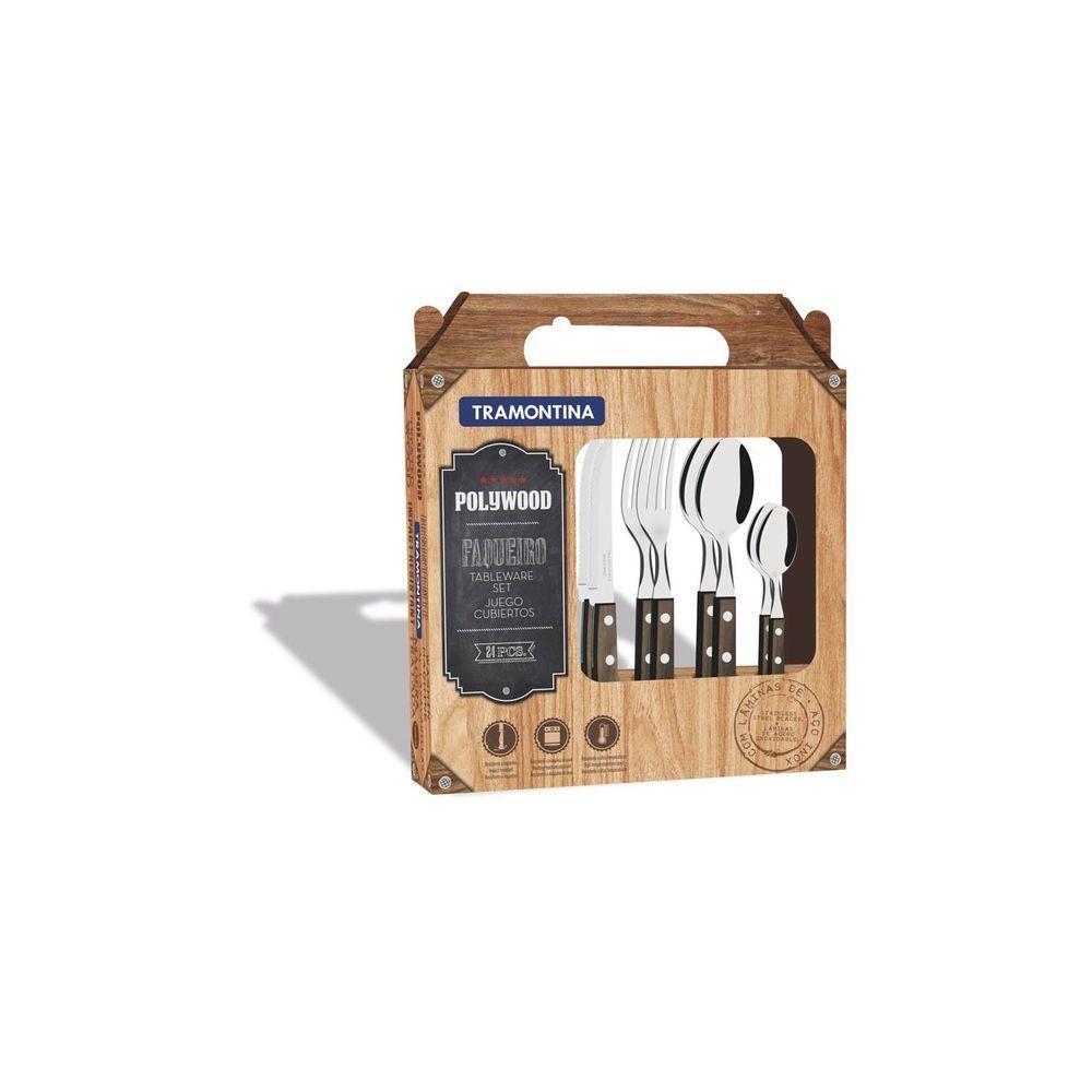 Faqueiro Tramontina Polywood Com Lâminas Em Aço Inox E Cabos De Madeira Castanho 24 Peças Tramontina - 1