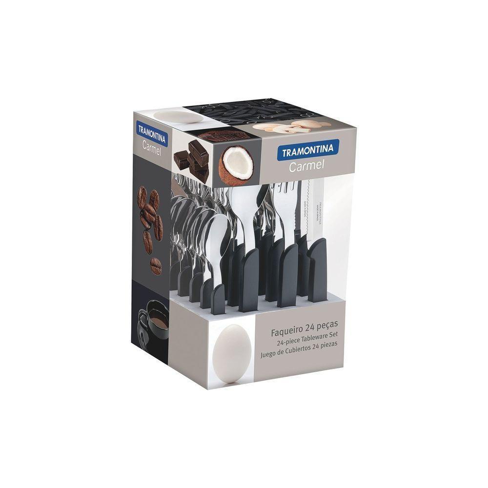 Faqueiro Carmel Com Lâminas Em Aço Inox E Cabos De Polipropileno Natural Escuro 24 Peças - 4