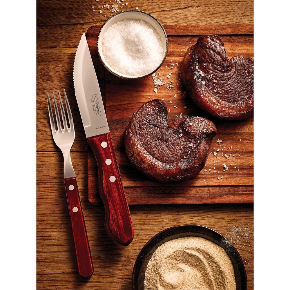 Garfo Jumbo Tramontina Com Lâmina Em Aço Inox E Cabo Em Madeira Polywood Vermelho Tramontina - 2