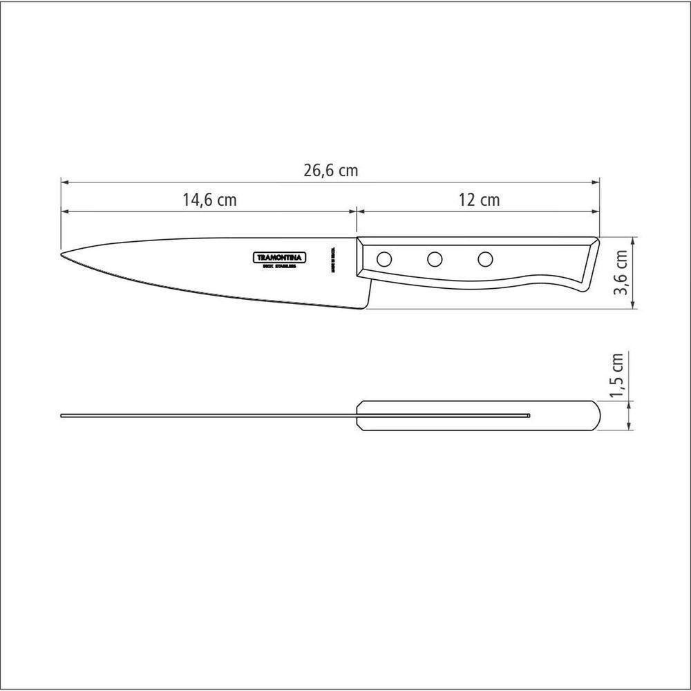 Faca Peixeira E Cozinha Tradicional Com Lâmina Em Aço Inox E Cabo Em Madeira Natural 6" - 2