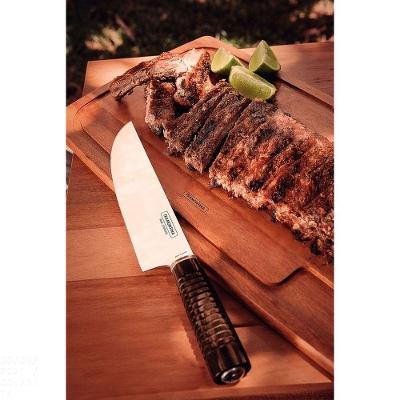 Faca Tramontina Para Carne 8" Em Aço Inox E Cabo Castanho Polywood Com Bainha De Couro Tramontina