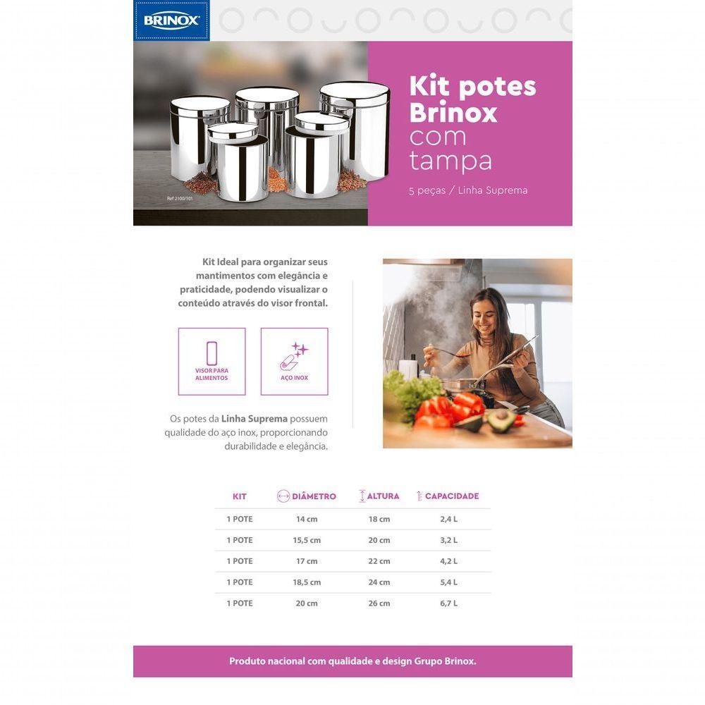 Conjunto De Potes Porta Mantimentos Com Tampa Brinox Suprema 5 Peças Inox - 2
