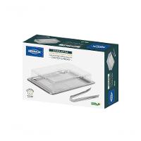 Kit Porta Frios 3 Peças Inox Empilhável (bandeja 27cm X 18,5cm / Cúpula 23cm X 18cm X 5,8cm E Pinça - 2