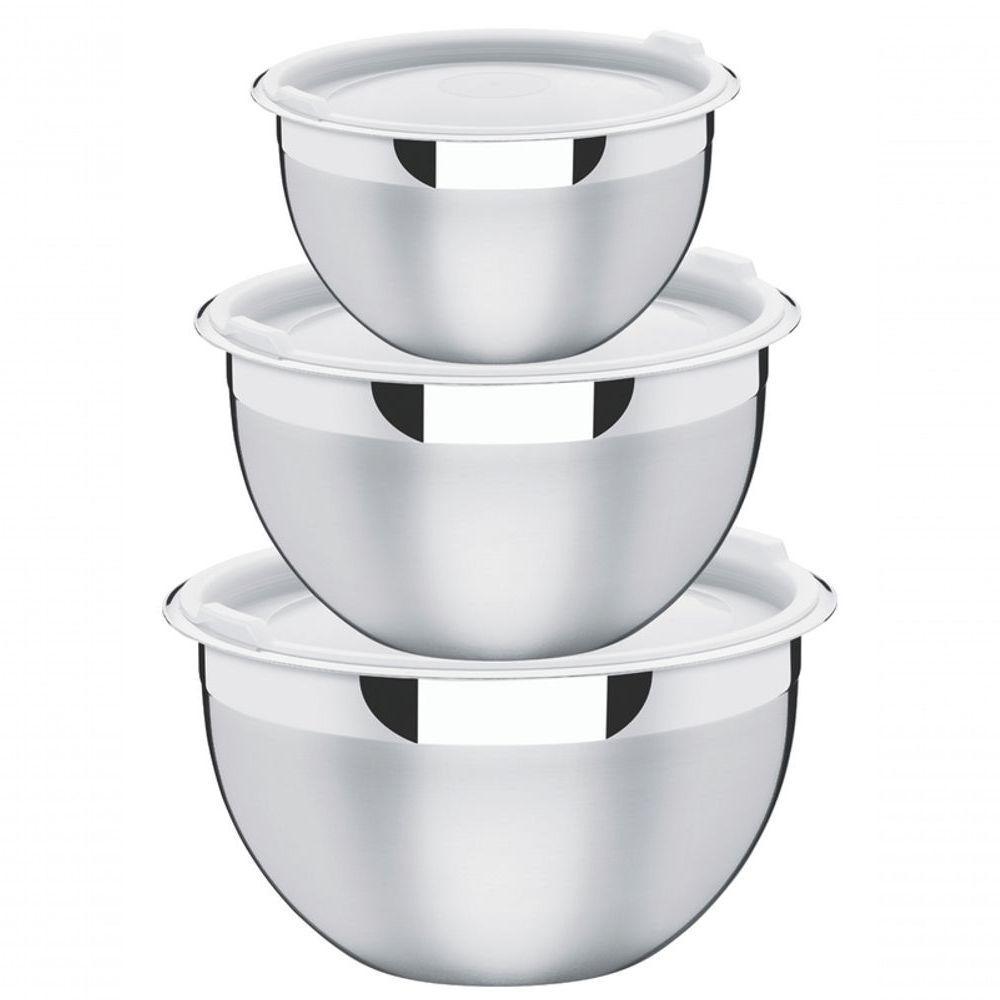 Jogo De Potes Cucina Em Aço Inox Com Tampa Plástica 3 Peças - 1