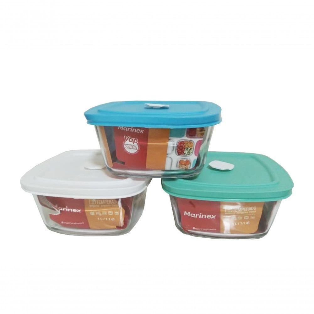 Kit 3 Facilita Marinex De Vidro 1 Litro Com Tampa Hermética - 1
