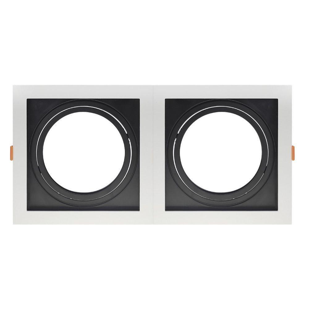 Spot De Embutir Quadrado Recuado Duplo Ar111 Direcionável Branco Com Preto - 1