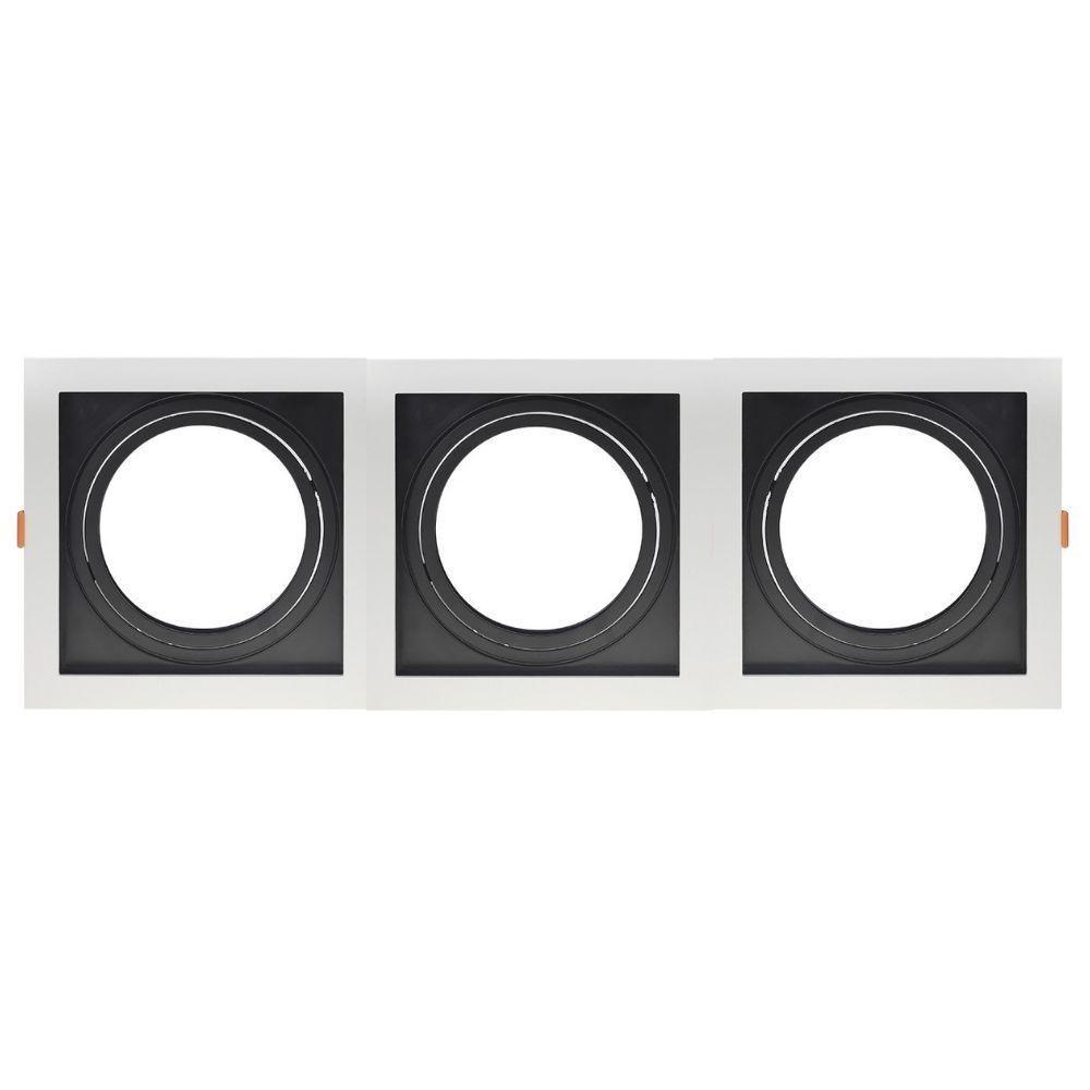Spot De Embutir Quadrado Recuado Triplo Ar111 Direcionável Branco Com Preto - 1